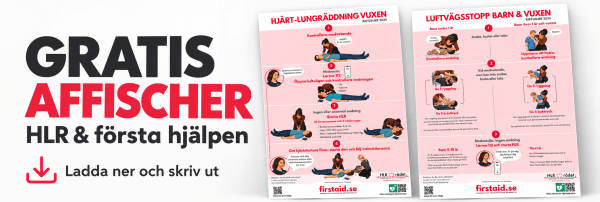 Gratis HLR affisch som visar hur man gör HLR på vuxna