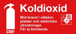Skylt koldioxid 10 × 20 cm, röd/vit, vinyl, CGS