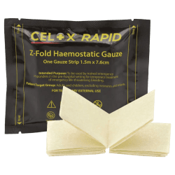 Celox Rapid Gauze, blodstillande förband, 5 ft. z-vikt, swe-eng