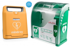 Defibrillator with outdoor cabinet