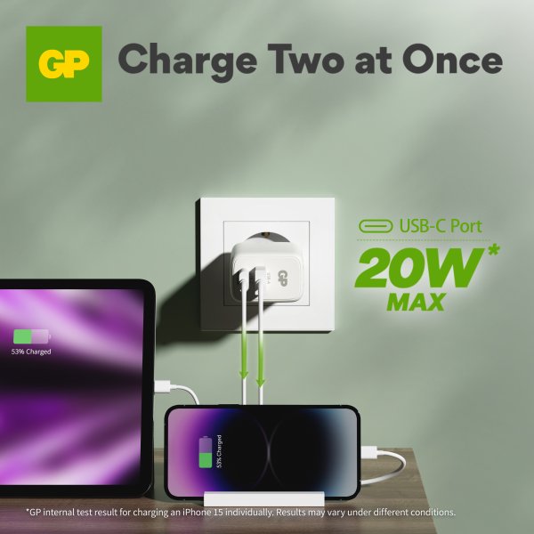 Väggladdare med två USB-portar, GP