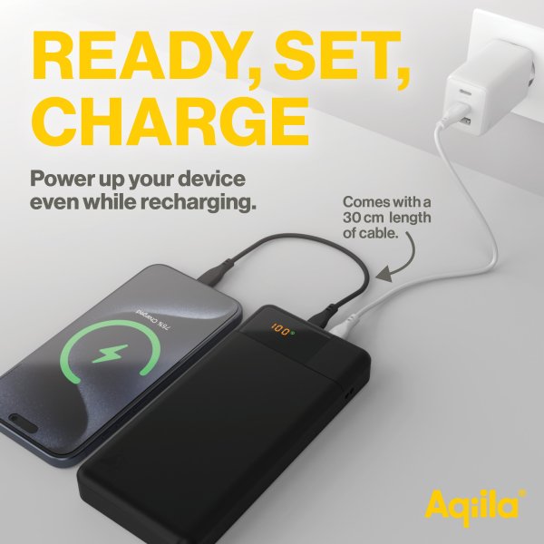 Powerbank Powerbird 20 000 mAh 65 W, svart, Aqiila