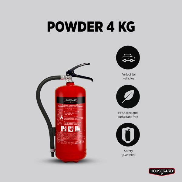 4 kg pulversläckare, röd, Housegard