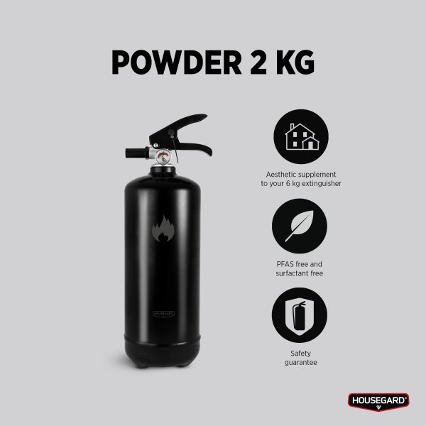 Pulversläckare 2 kg, svart, Design by Housegard
