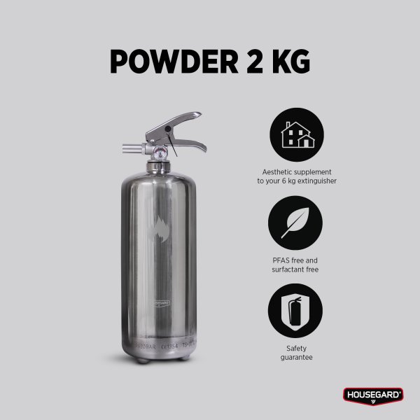 Pulversläckare 2 kg, steel Design by Housegard