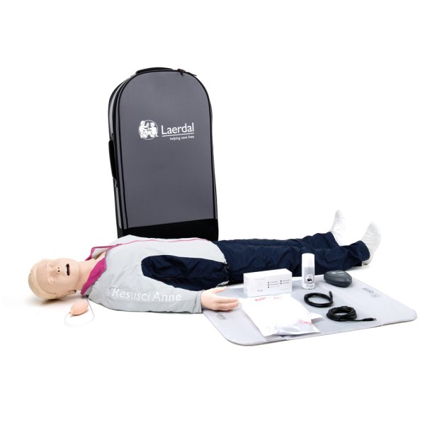 Resusci Anne QCPR, med luftvägshuvud, helkropp, uppladdningsbar modell inkl. väska
