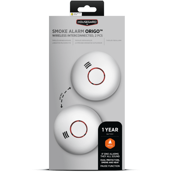 Trådlös brandvarnare Origo, inkl. batteri, 2-pack, Housegard