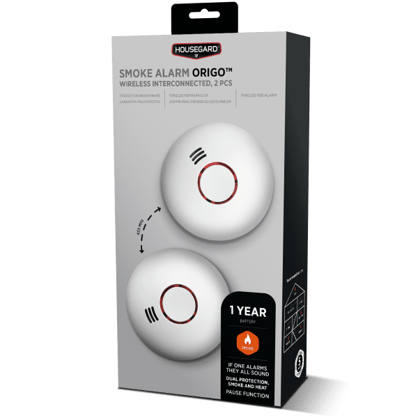 Trådlös brandvarnare Origo, inkl. batteri, 2-pack, Housegard