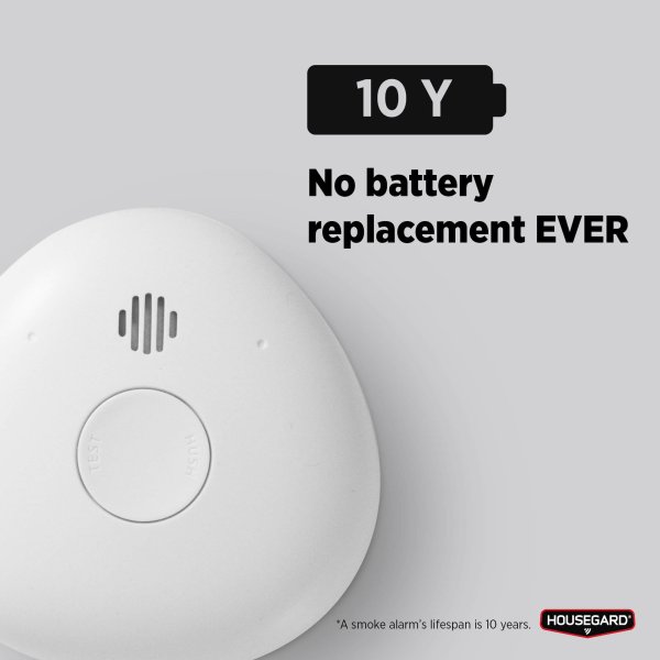 Brandvarnare Pebble 10 med inbyggt 10-årsbatteri och 3M-tejp, Housegard