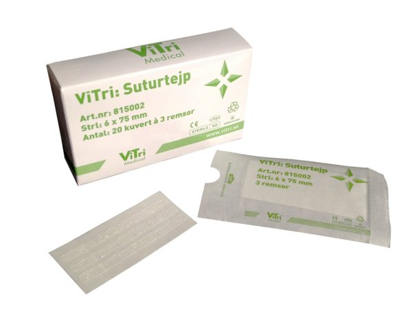 Suturtejp 3 remsor per ark, 20 ark, sårslutning, ViTri