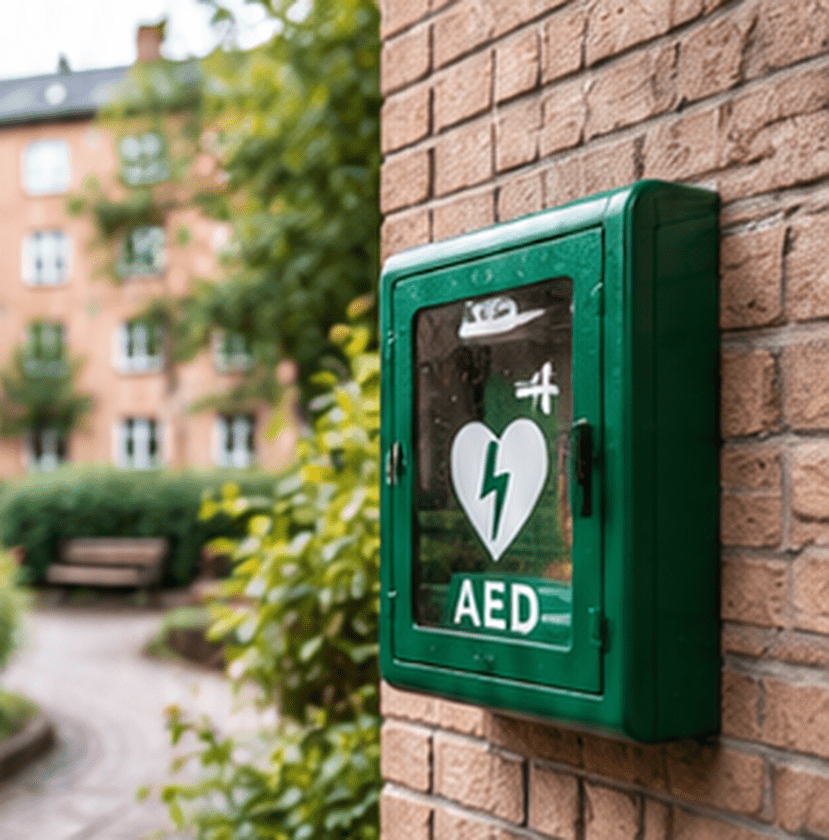 Hjärtstartare i skåp vid bostadshus